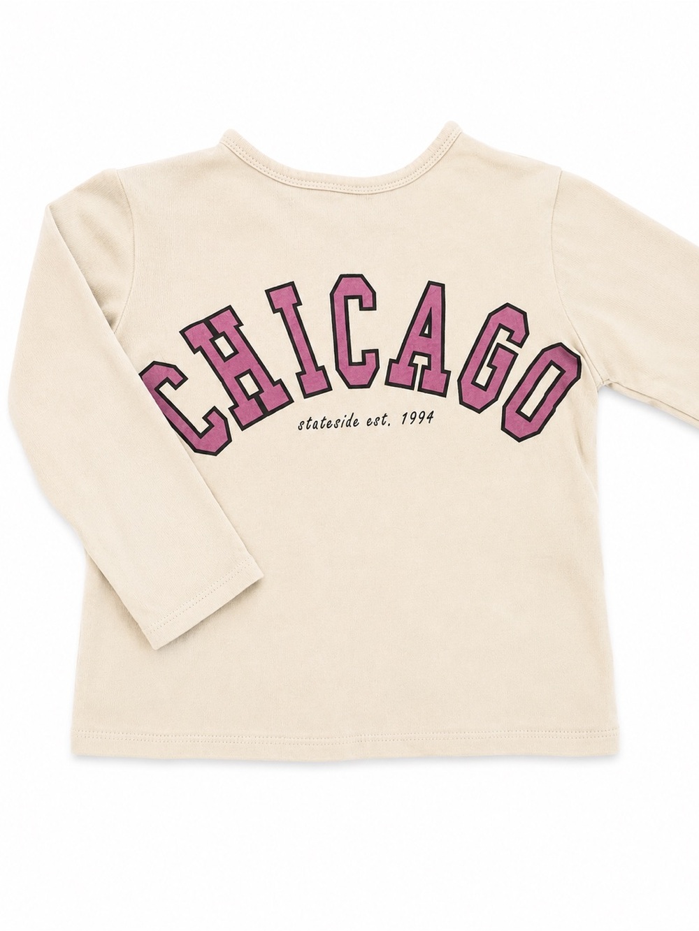 H&M Cream Long-Sleeve Tee with Pink 'CHICAGO' Graphic